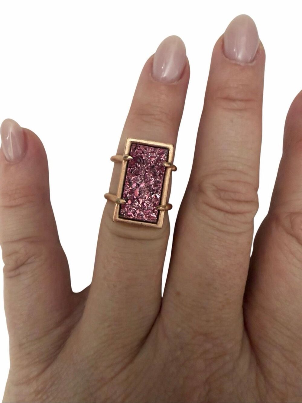 Kendra Scott pink drusy ring in rose gold- size 5